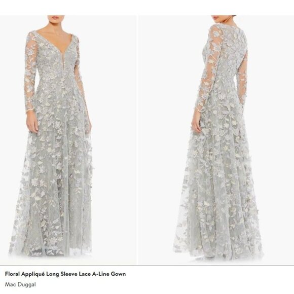 Mac Duggal Floral Applique Gown Women 4 3D Fairy Whimsical Formal Elegant Luxury - Picture 1 of 7